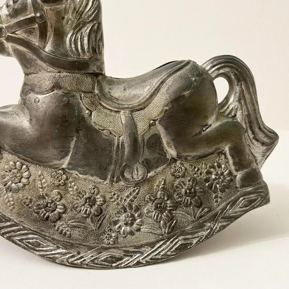 Vintage Rocking Horse Piggy Bank Silver Plated Coin Bank Made In Hong Kong - Picture 3 of 16